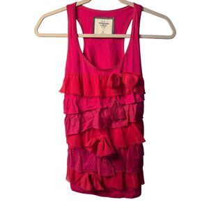 VTG Abercrombie & Fitch XS Ruffle Tank Barbie core Pink Ribbon Boho Y2K Cami Top
